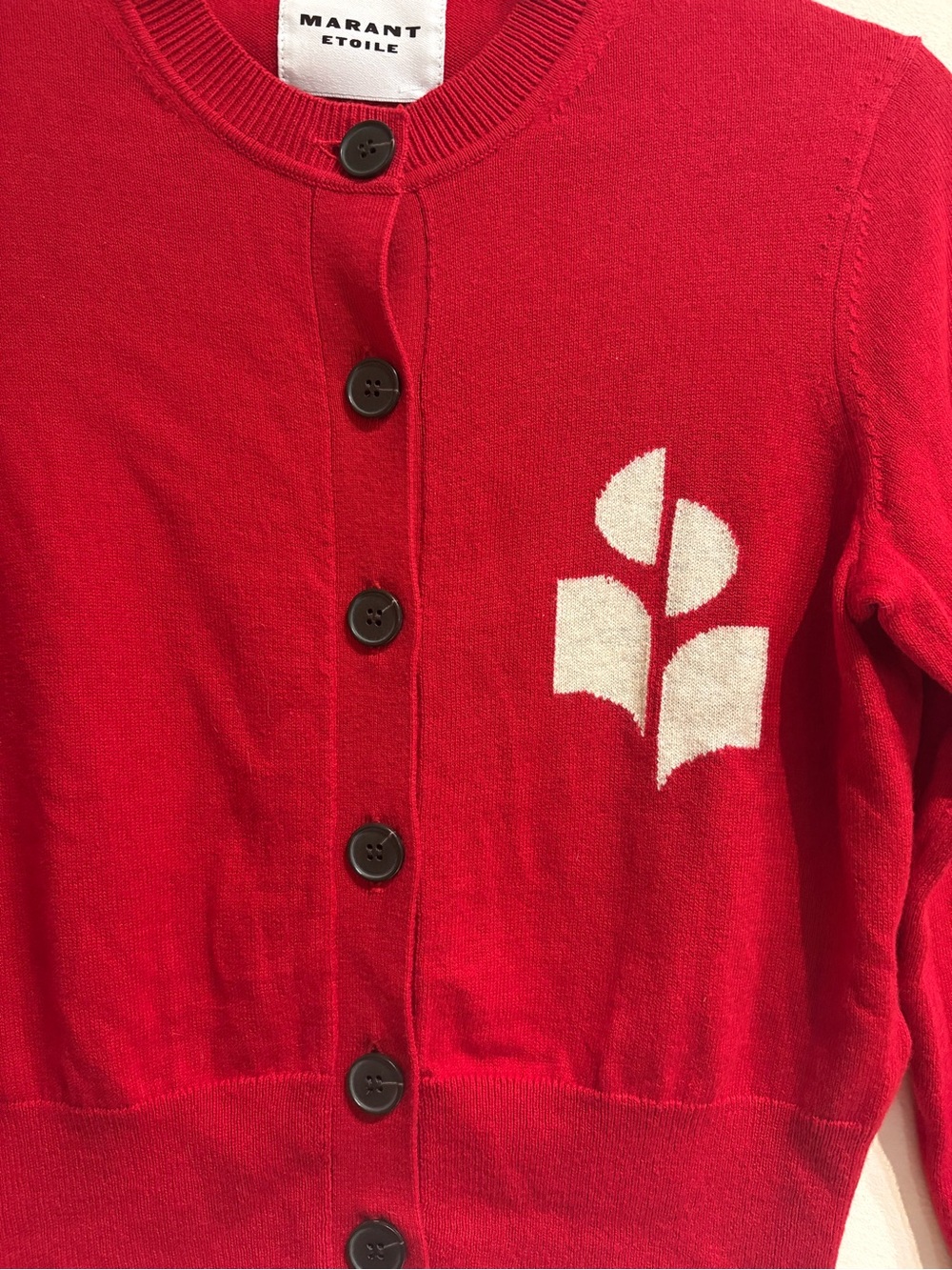 Isabel Marant Etoile Newton Cardigan Poppy Red Logo Cotton Wool Size 36 US 4 - Picture 8 of 10